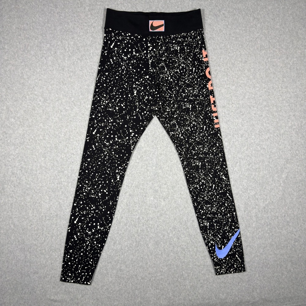 Nike Women Black Paint Splatter Just Do It Leggings Medium